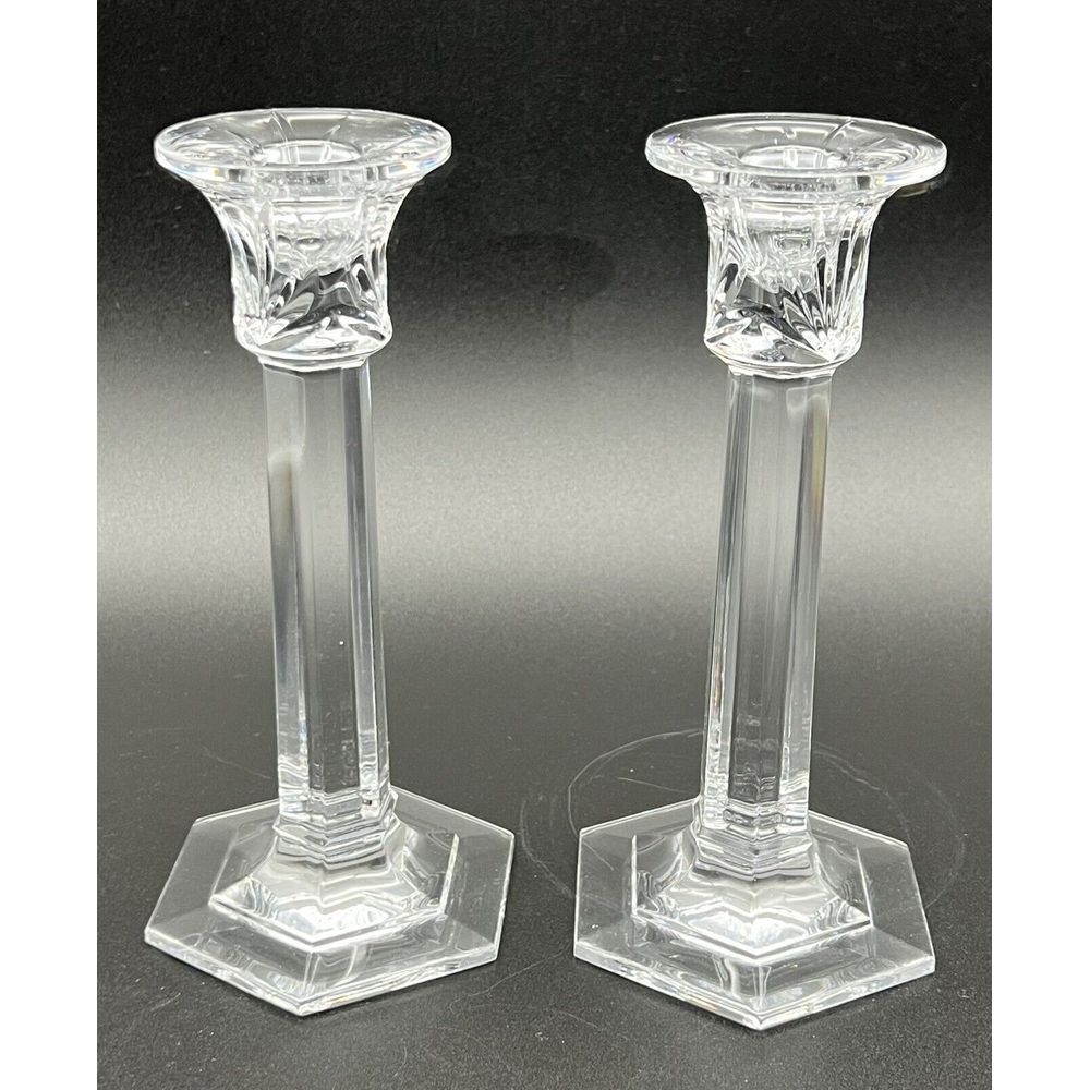 Set Of 2 Miller Rogaska Clear Crystal Candle‎ Holders 8 Inch Tall